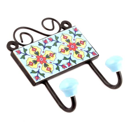 Turquoise And Red Tiny Flowrer Ceramic Tiles Hooks